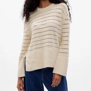 Gap Crochet Split-Hem Chino Cream Sweater